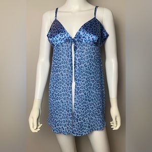 Victoria’s Secret Blue Animal Print Babydoll Night Lingere Split Front Womens LG
